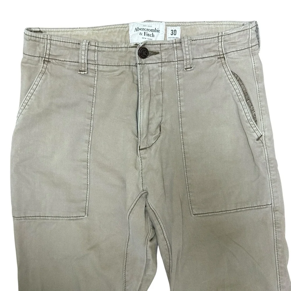 Men's Abercrombie & Fitch Cotton Drawstring Cargo Beige Joggers‎ Size 30x29